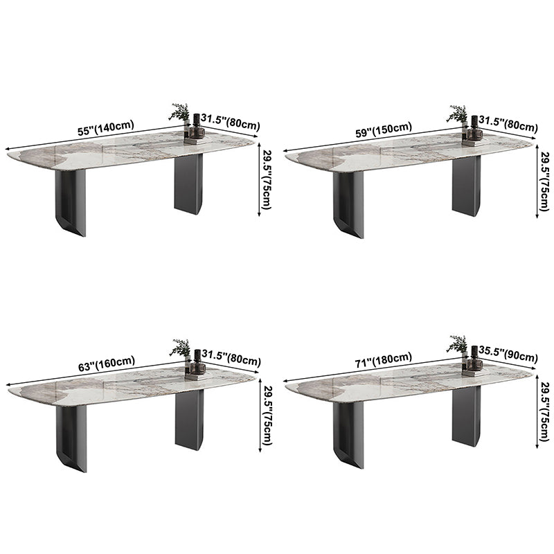 Sintered Stone Dining Table Modern Table in White with Grey Double Pedestal