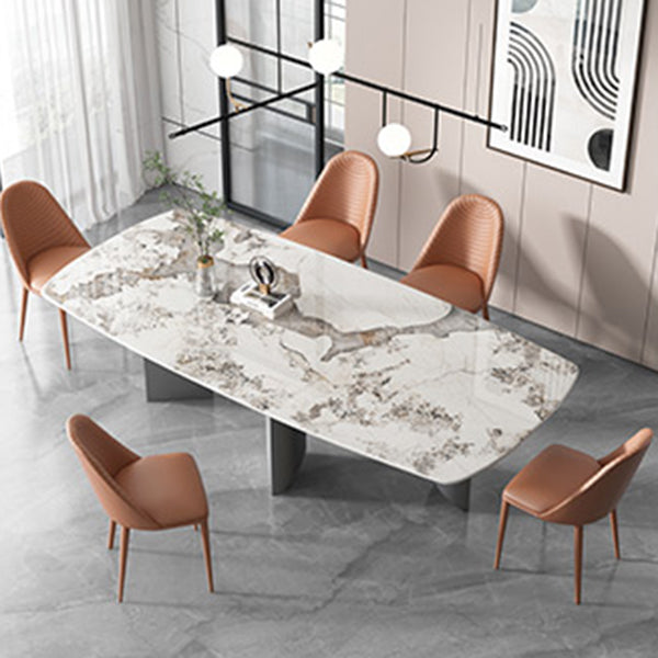 Sintered Stone Dining Table Modern Table in White with Grey Double Pedestal