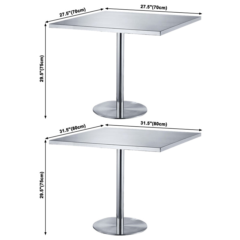 Industrial Square Dining Table Stainless Steel Table with Pedestal Base
