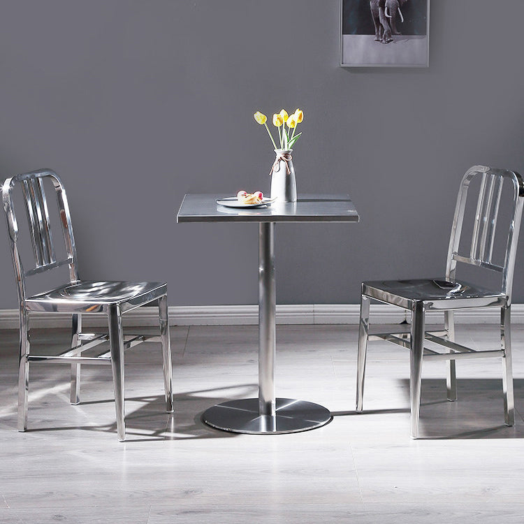 Industrial Square Dining Table Stainless Steel Table with Pedestal Base