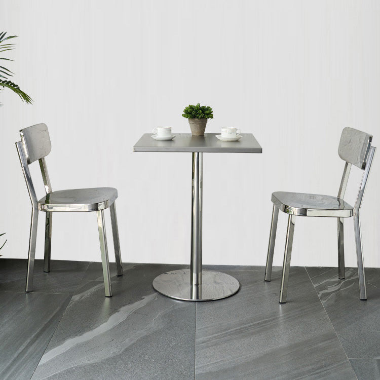 Industrial Square Dining Table Stainless Steel Table with Pedestal Base