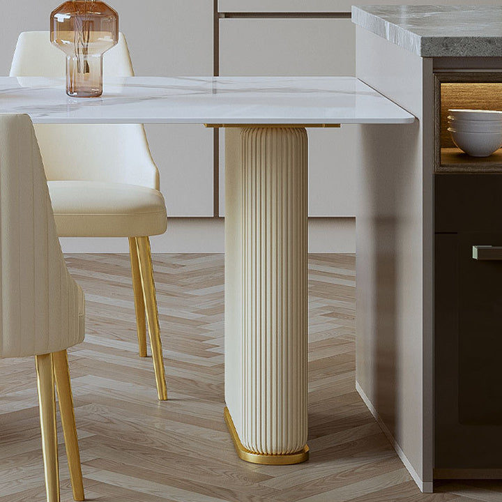 Mesa de comedor de piedra sinterizada de cocina de estilo glamour con base de pedestal doble