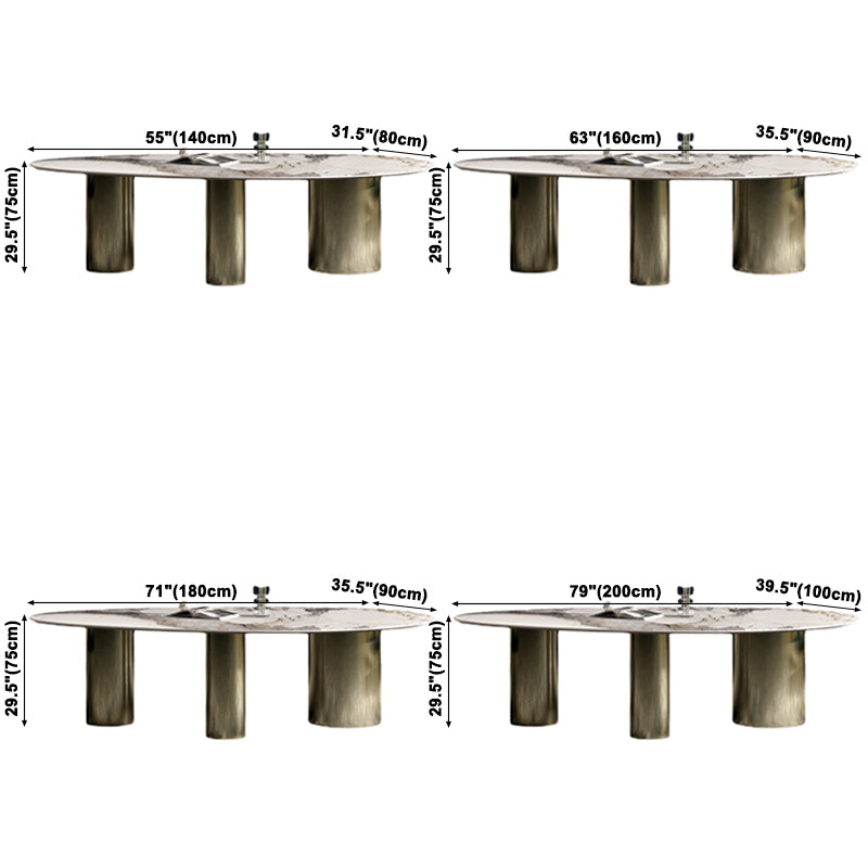 Oval Sintered Stone Dining Table Luxury Table in White with Metal 3 Legs