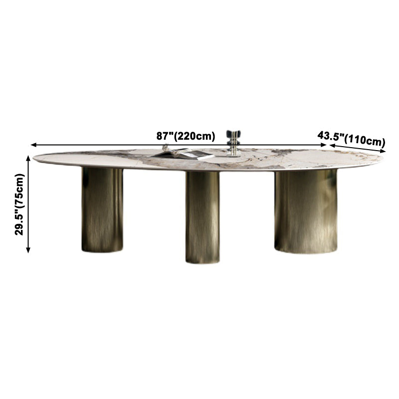 Oval Sintered Stone Dining Table Luxury Table in White with Metal 3 Legs