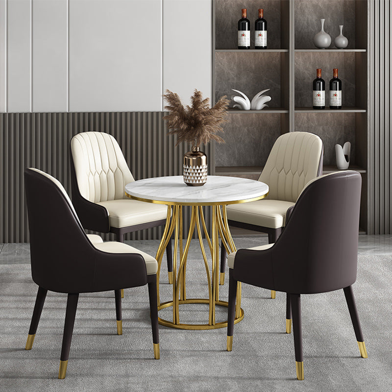 Luxury Style Sintered Stone Dining Table Metallic Single Pedestal Base Round Table for Home