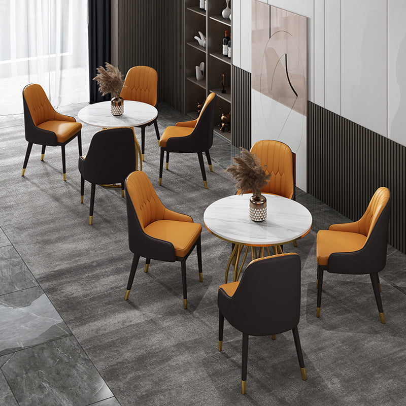 Luxury Style Sintered Stone Dining Table Metallic Single Pedestal Base Round Table for Home
