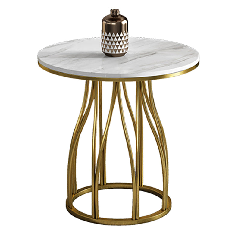 Luxury Style Sintered Stone Dining Table Metallic Single Pedestal Base Round Table for Home
