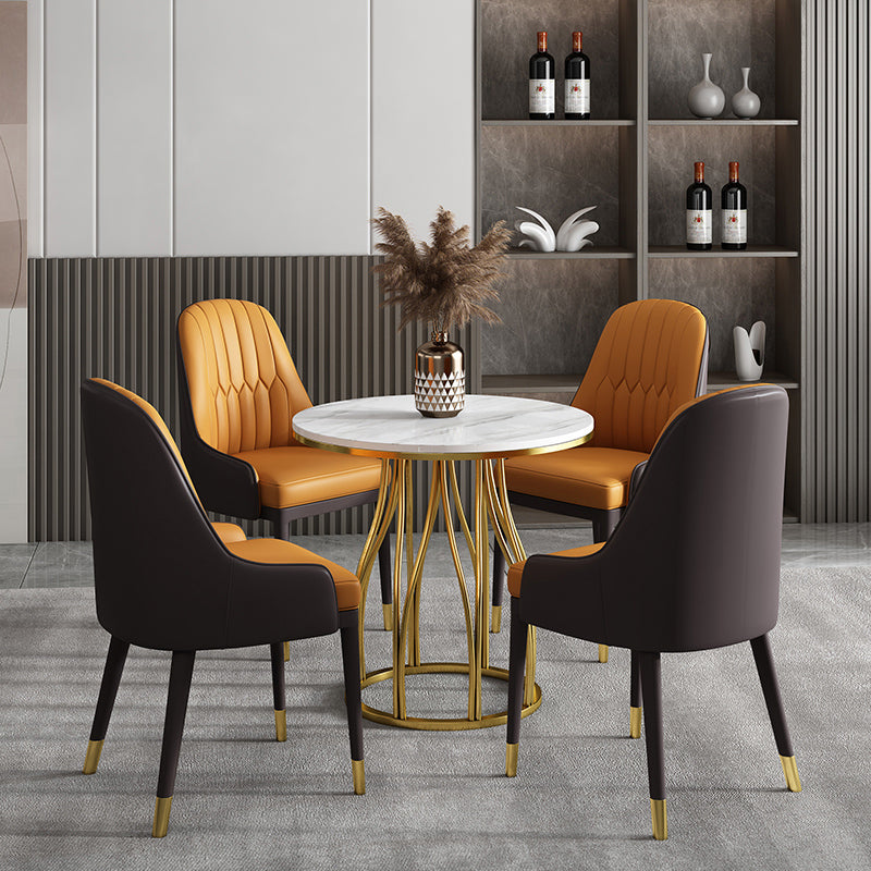 Luxury Style Sintered Stone Dining Table Metallic Single Pedestal Base Round Table for Home