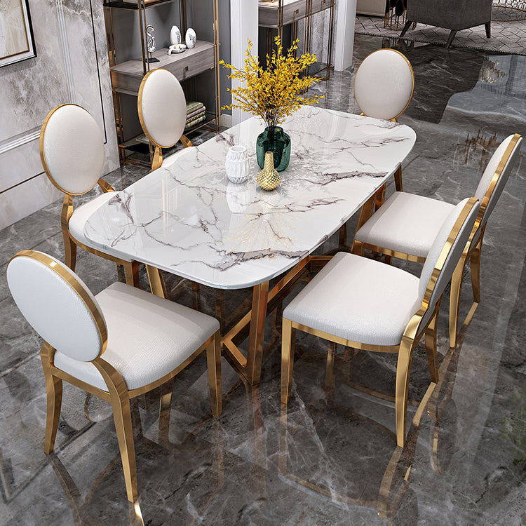 Metal Mesa de comedor de piedra sinterizada de rectángulo de lujo tradicional con caballete