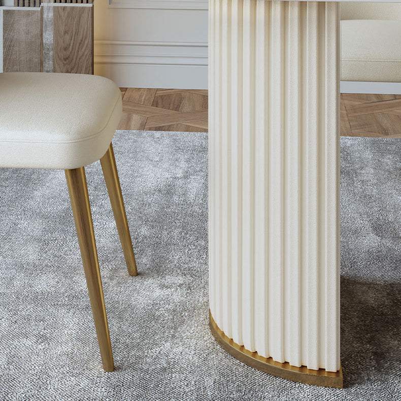 Mesa de comedor ovalada de lujo tradicional mesa sinterizada con pedestal doble blanco