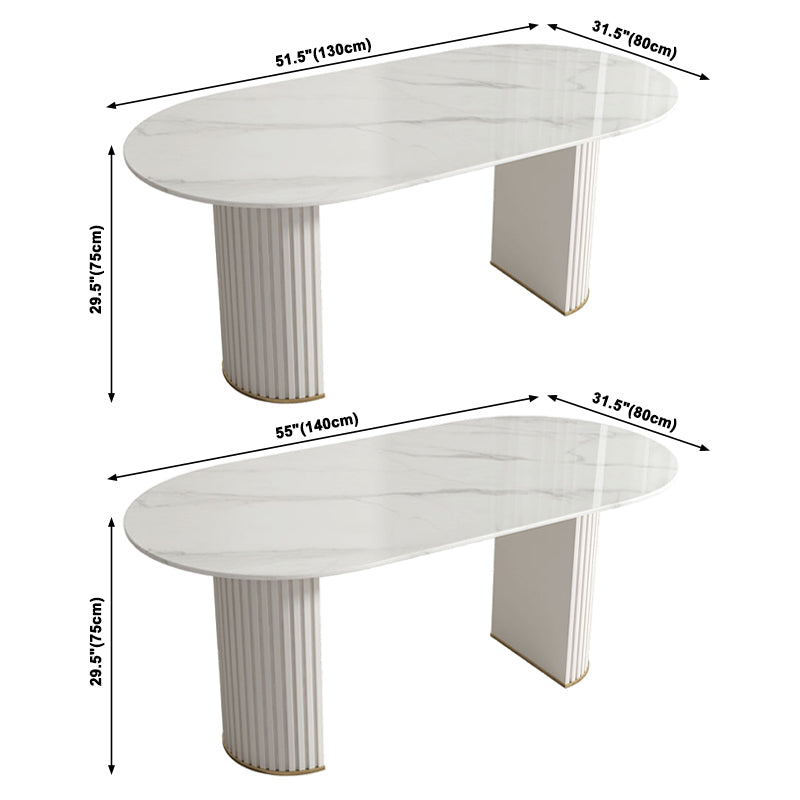 Moderne Küche gesinterte Stein Esstisch Oval Form weißer Esstisch mit doppelter Sockelbasis