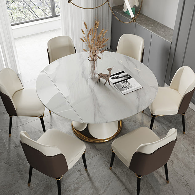 Traditionele luxe ronde eettafel Gesinterde stenen tafel met voetstuk