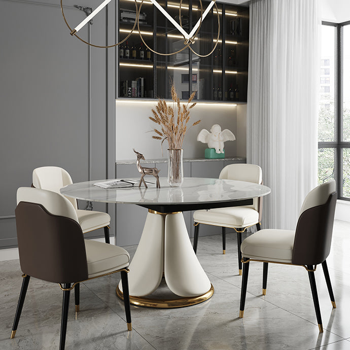 Traditionele luxe ronde eettafel Gesinterde stenen tafel met voetstuk