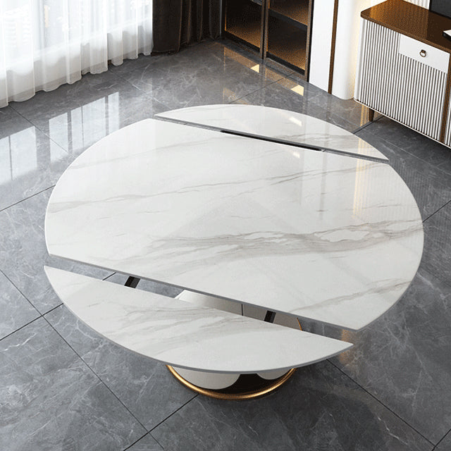 Traditionele luxe ronde eettafel Gesinterde stenen tafel met voetstuk