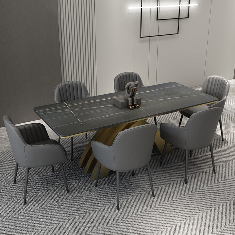 Glam Rectangle Shape Dining Table Sintered Stone Top Standard Dining Table for Kitchen