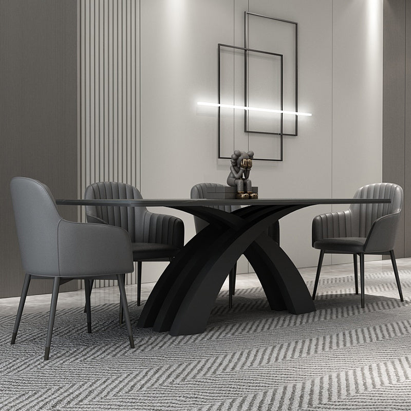 Glam Rectangle Shape Dining Table Sintered Stone Top Standard Dining Table for Kitchen