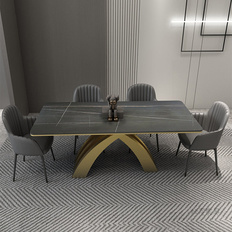 Glam Rectangle Shape Dining Table Sintered Stone Top Standard Dining Table for Kitchen