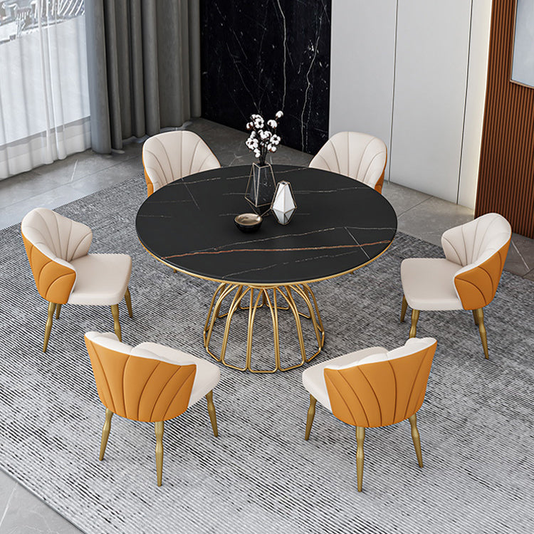 Contemporary Style Sintered Stone Dining Table Single Pedestal Base Round Table for Home