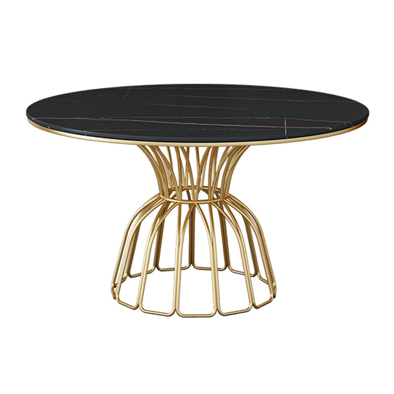 Contemporary Style Sintered Stone Dining Table Single Pedestal Base Round Table for Home