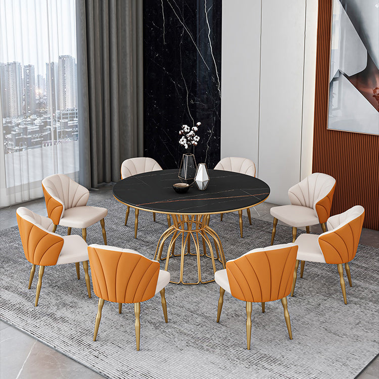 Contemporary Style Sintered Stone Dining Table Single Pedestal Base Round Table for Home