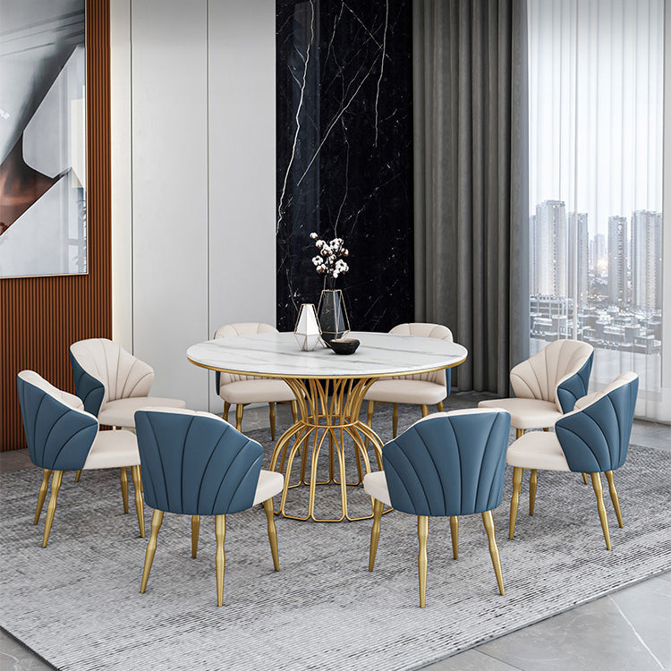 Contemporary Style Sintered Stone Dining Table Single Pedestal Base Round Table for Home