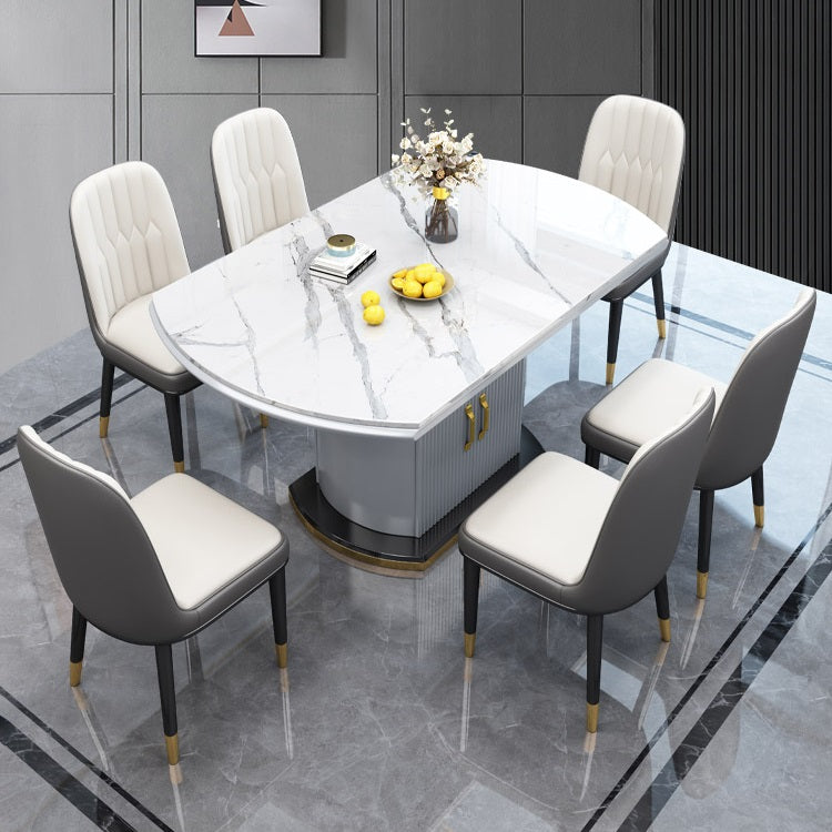 Uitschuifbare ronde eettafel Luxe tafel van gesinterd stenen blad met opbergvoetstuk