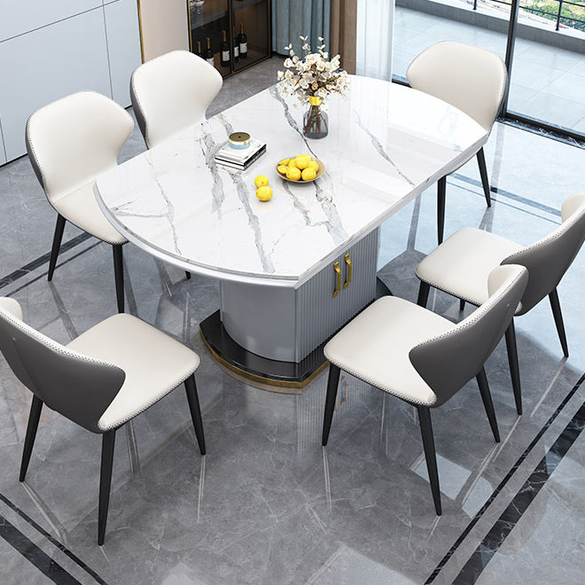 Uitschuifbare ronde eettafel Luxe tafel van gesinterd stenen blad met opbergvoetstuk