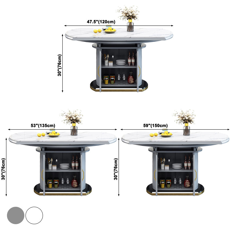 Uitschuifbare ronde eettafel Luxe tafel van gesinterd stenen blad met opbergvoetstuk