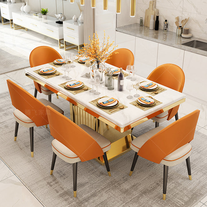 Metal Traditional Luxury Rectangle Indoor Table Marble Top Table with Pedestal