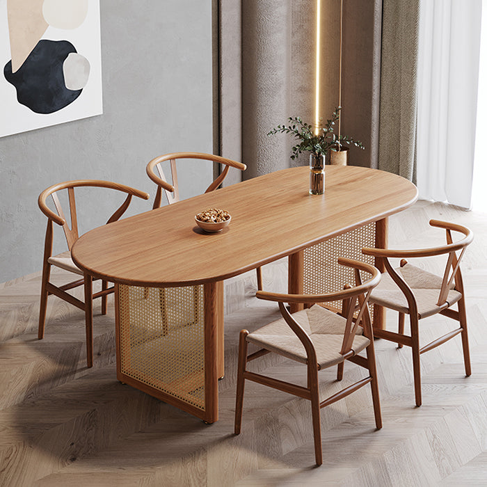 Contemporary Khaki Standard Dining Table Solid Wood Kitchen Dining Table with Double Pedestal Base