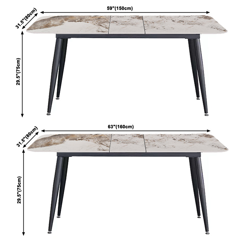 Mesa de comedor extensible de lujo Mesa superior de piedra sinterizada ajustable con 4 patas