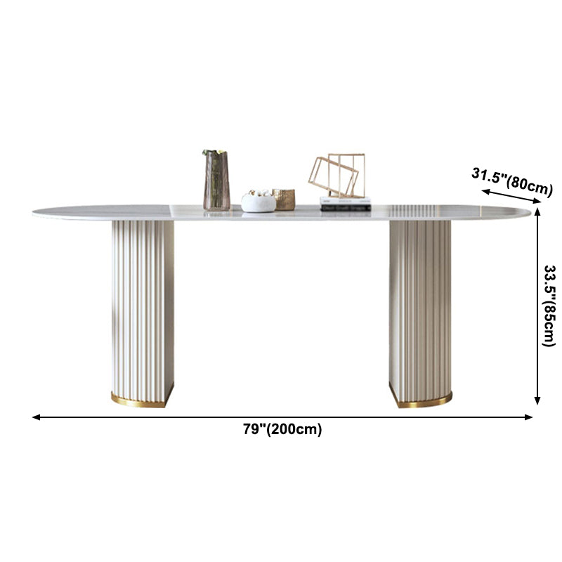 Traditionele luxe ovale eettafel gesinterde stenen tafel met witte dubbele voetstuk