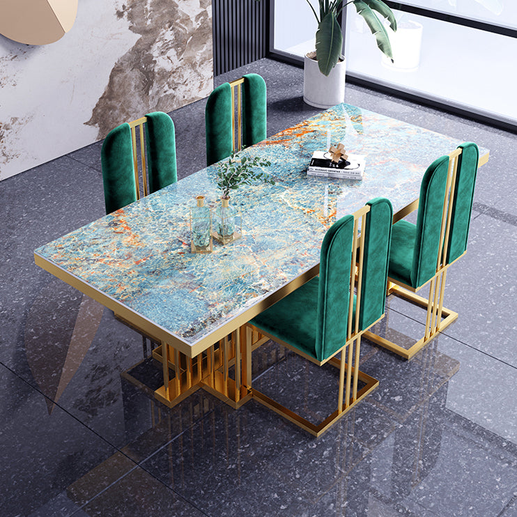 Metal Traditional Luxury Rectangle Dining Table Sintered Stone Top Table with Trestle