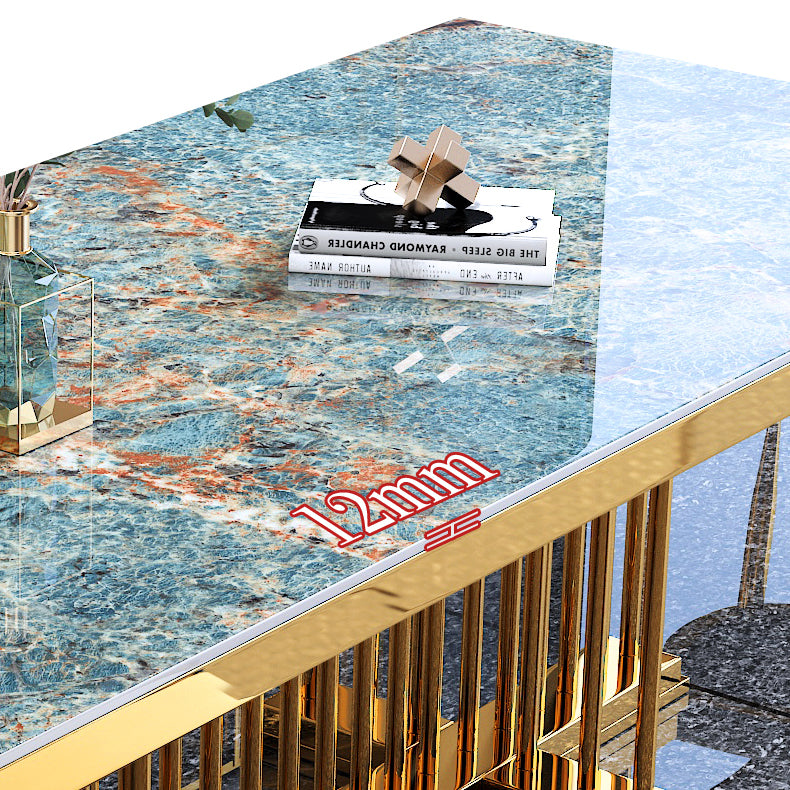 Metal Traditional Luxury Rectangle Dining Table Sintered Stone Top Table with Trestle