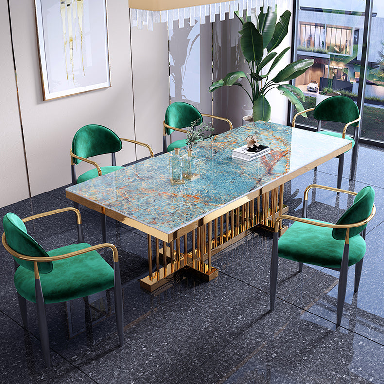 Metal Traditional Luxury Rectangle Dining Table Sintered Stone Top Table with Trestle