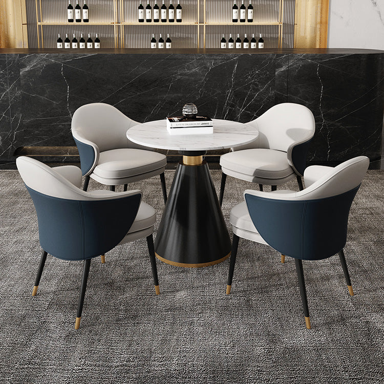 Traditional Luxury Round Dining Table Sintered Stone Table with Black Pedestal Base