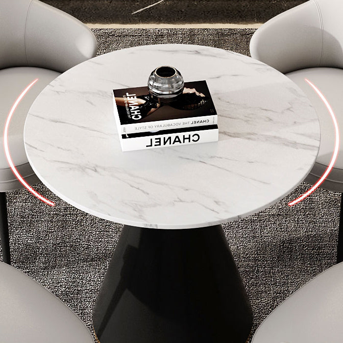 Traditional Luxury Round Dining Table Sintered Stone Table with Black Pedestal Base