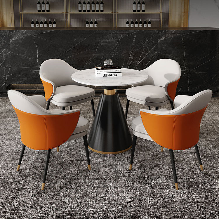 Traditional Luxury Round Dining Table Sintered Stone Table with Black Pedestal Base