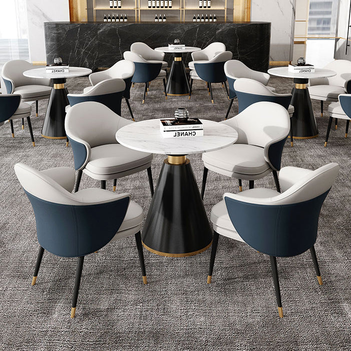Traditional Luxury Round Dining Table Sintered Stone Table with Black Pedestal Base