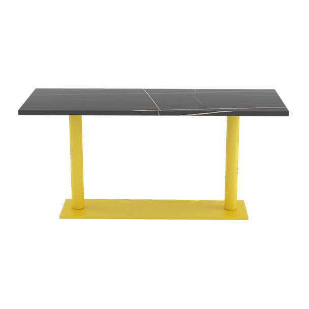 Mesa industrial de piedra sinterizada para comedor, cocina, mesa superior negra con marco amarillo