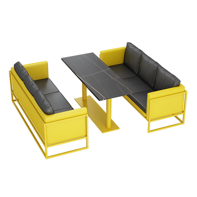 Mesa industrial de piedra sinterizada para comedor, cocina, mesa superior negra con marco amarillo