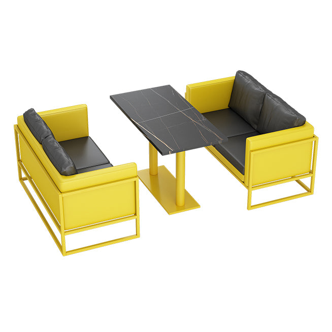 Mesa industrial de piedra sinterizada para comedor, cocina, mesa superior negra con marco amarillo