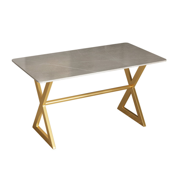 Mesa de comedor rectangular de lujo tradicional de metal Mesa de piedra sinterizada con caballete