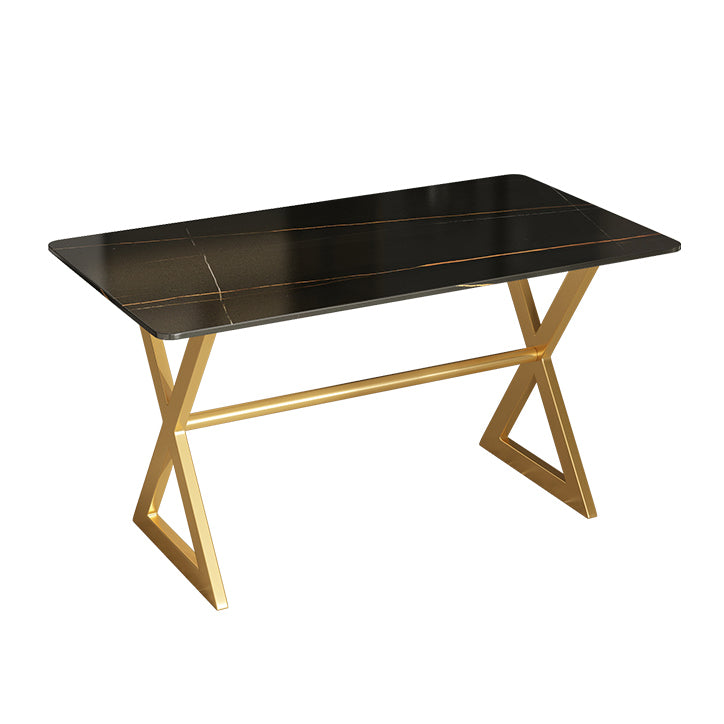 Mesa de comedor rectangular de lujo tradicional de metal Mesa de piedra sinterizada con caballete
