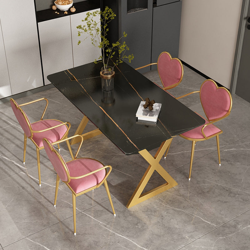 Mesa de comedor rectangular de lujo tradicional de metal Mesa de piedra sinterizada con caballete