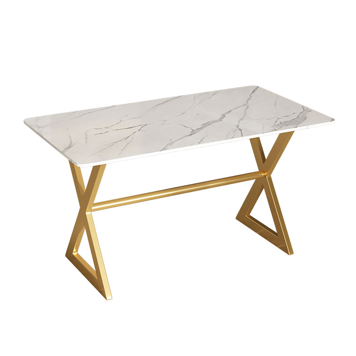 Mesa de comedor rectangular de lujo tradicional de metal Mesa de piedra sinterizada con caballete