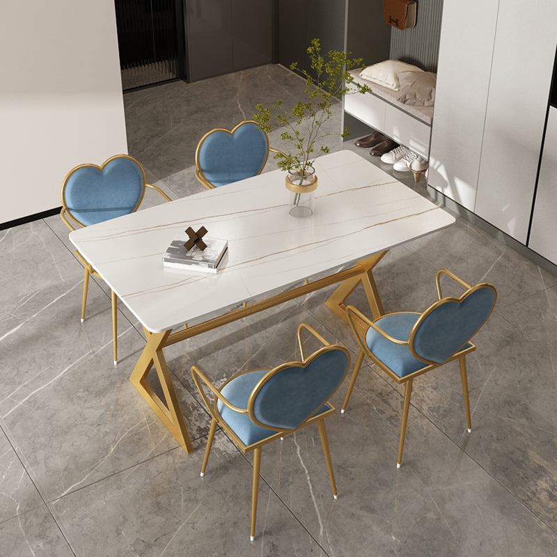 Mesa de comedor rectangular de lujo tradicional de metal Mesa de piedra sinterizada con caballete