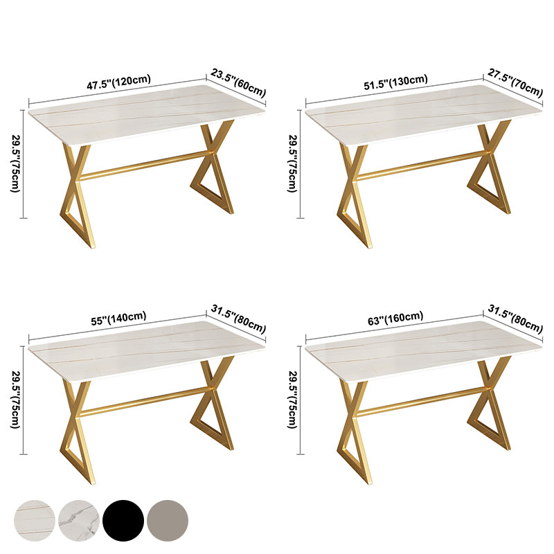 Mesa de comedor rectangular de lujo tradicional de metal Mesa de piedra sinterizada con caballete