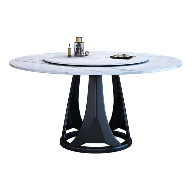 Simple Home Sintered Stone Dining Table Single Pedestal Base Round Table with Turntable