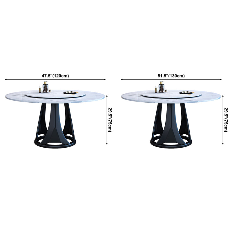 Simple Home Sintered Stone Dining Table Single Pedestal Base Round Table with Turntable